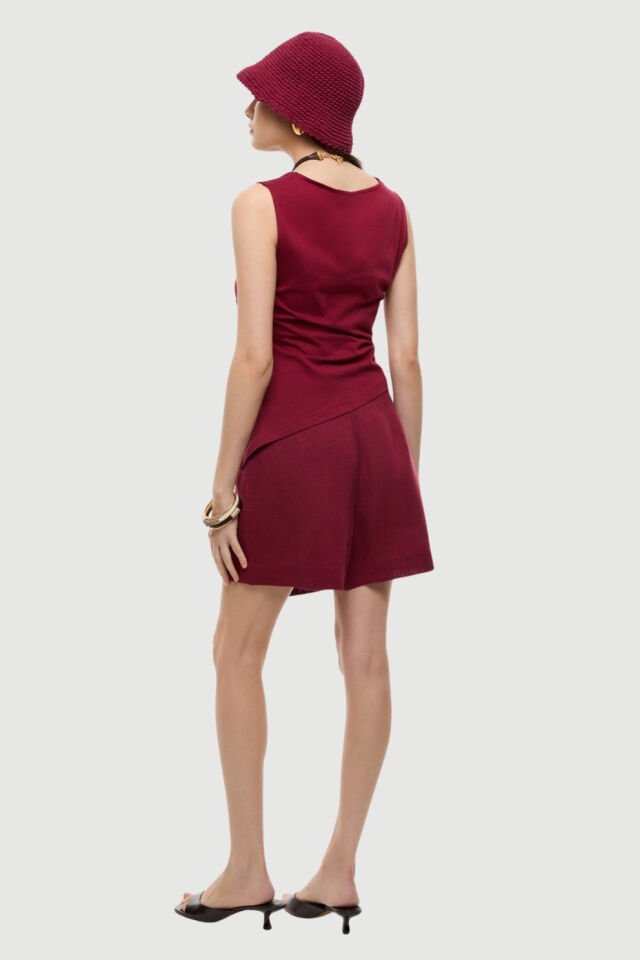 Roman Drape Detaylı Kolsuz T-shirt Bordo
