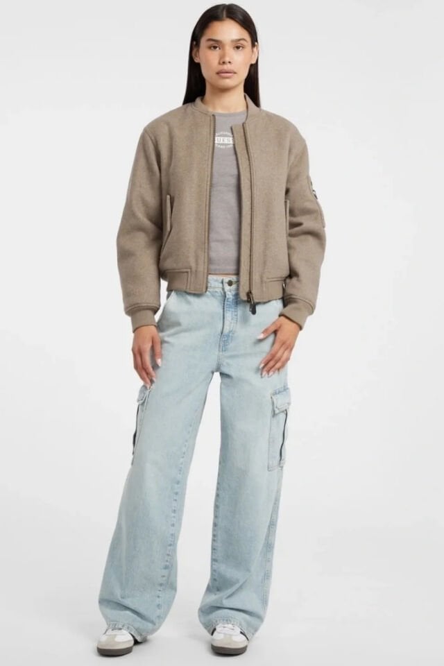 Guess Jeans Kadın Yün Karışımlı Bomber Ceket