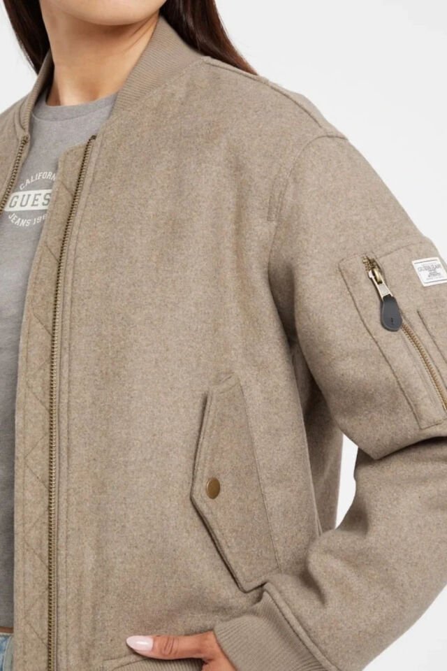 Guess Jeans Kadın Yün Karışımlı Bomber Ceket