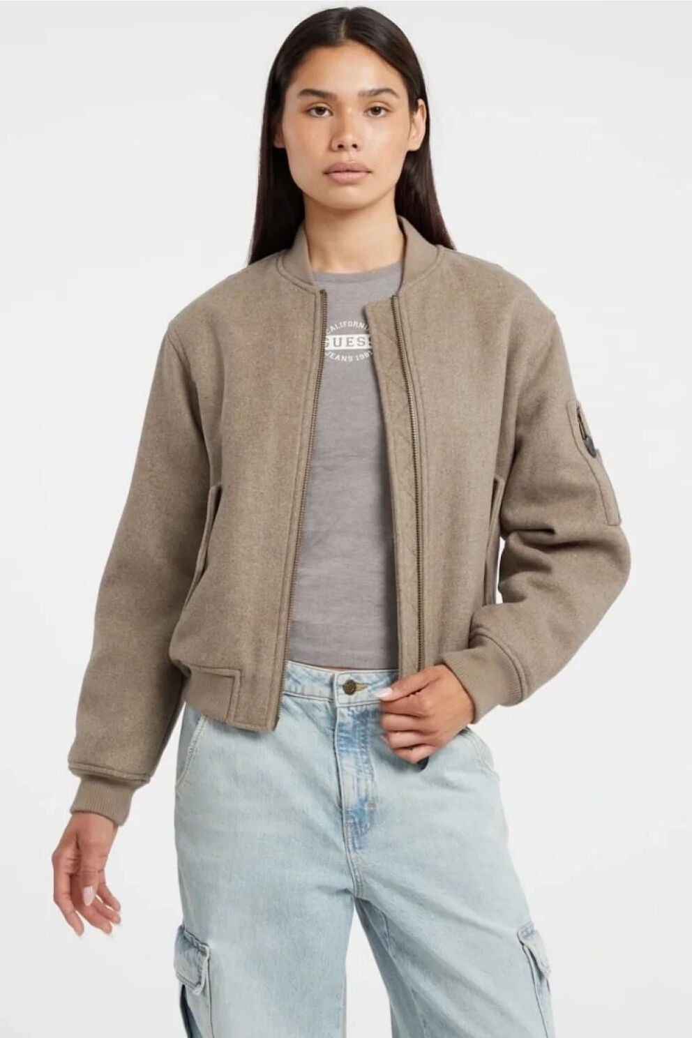 Guess Jeans Kadın Yün Karışımlı Bomber Ceket