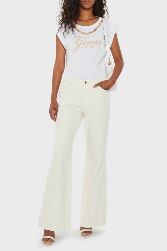 Guess Önü Taşlı Logolu T-Shirt Beyaz