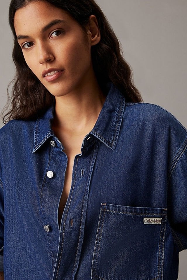 Calvin Klein Kadın Kemerli Denim Elbise Lacivert