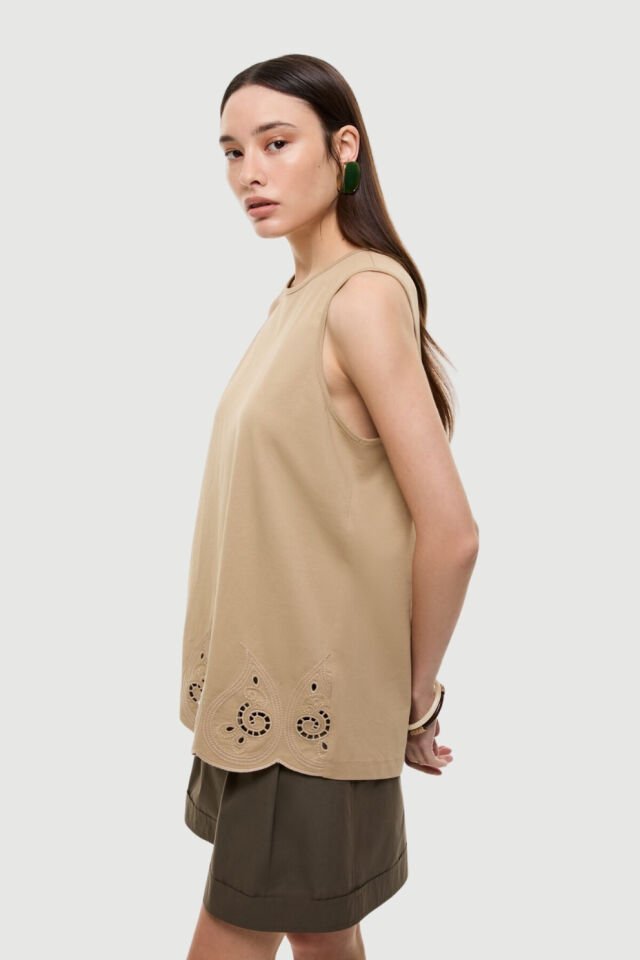 Roman Şal Desenli Embrode Nakışlı T-shirt Kahve