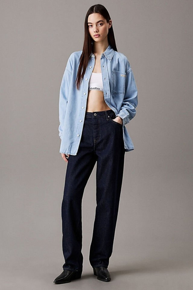 Calvin Klein Kadın Oversize Denim Gömlek Mavi