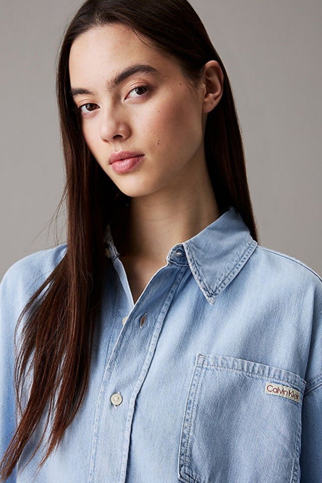Calvin Klein Kadın Oversize Denim Gömlek Mavi