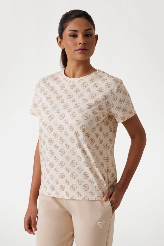 Guess Tamamı 4g Logolu T-shirt Bej
