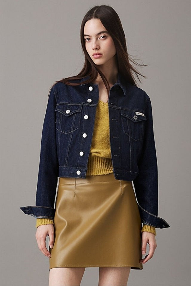 Calvin Klein Kadın Cropped 90's Denim Ceket Lacivert