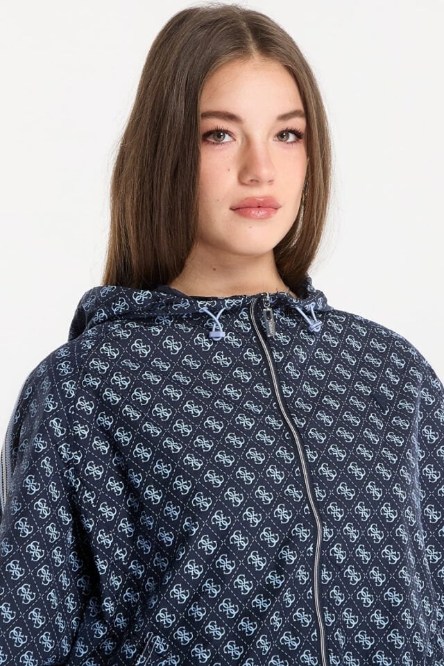 Guess Nikla 4G Tam Fermuarlı Kapüşonlu Ceket