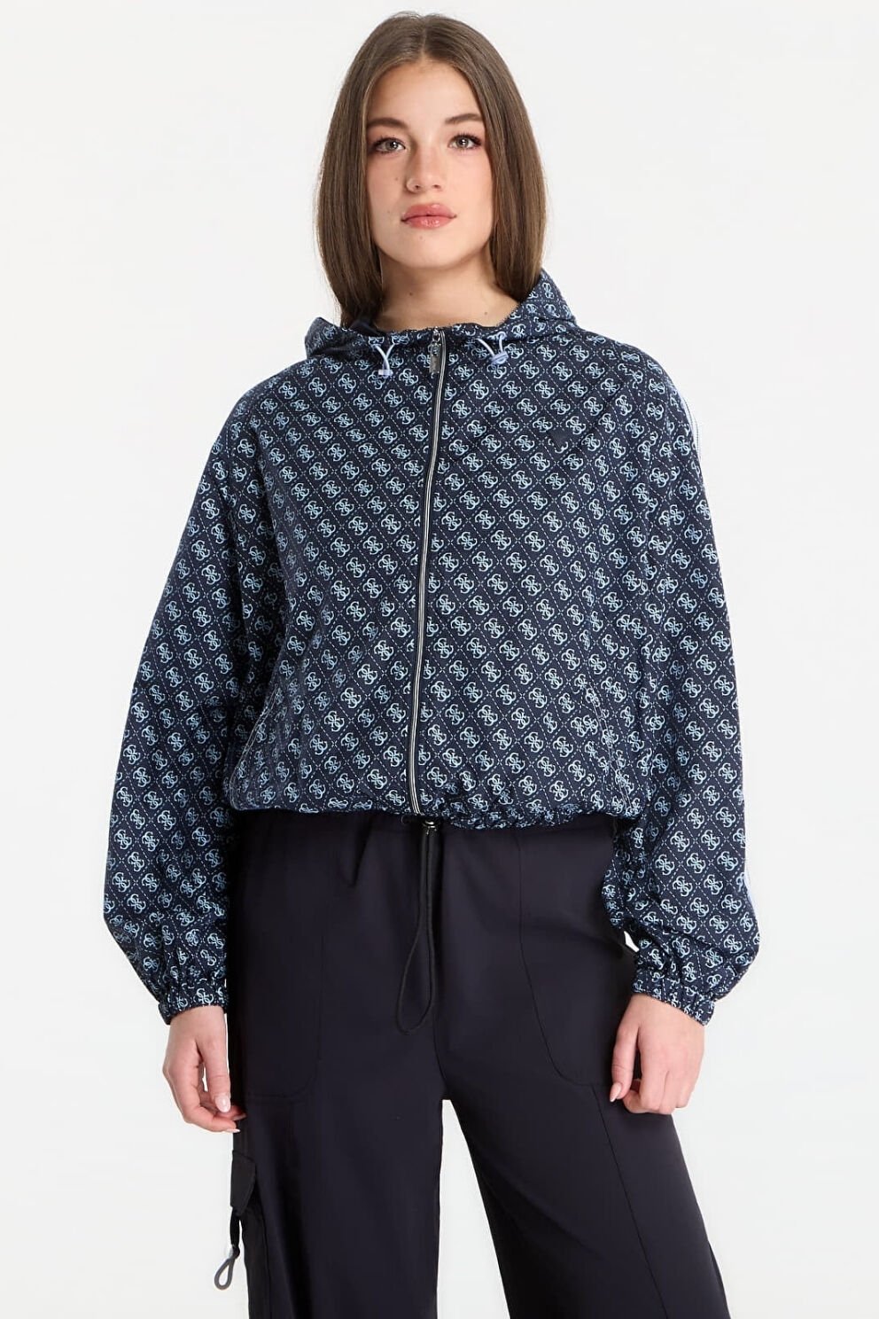 Guess Nikla 4G Tam Fermuarlı Kapüşonlu Ceket