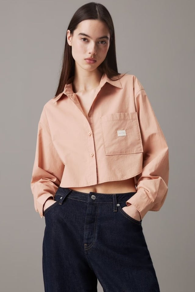 Calvin Klein Crop Pamuklu Poplin Gömlek