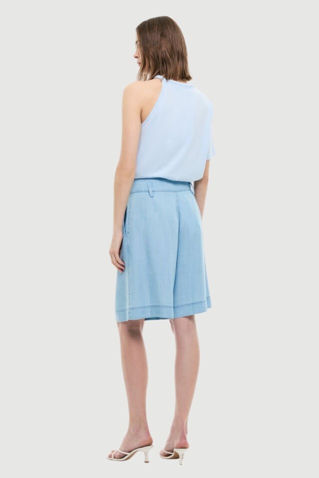 Roman Pileli Denim Bermuda Pantolon Mavi