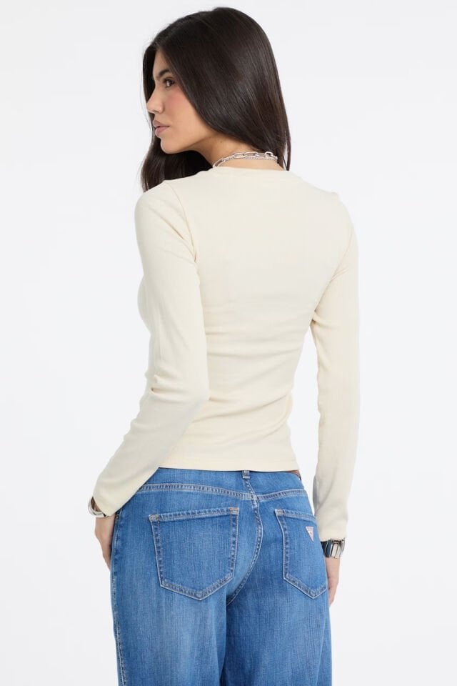 Guess Logo Nakış İşlemeli Üst Krem