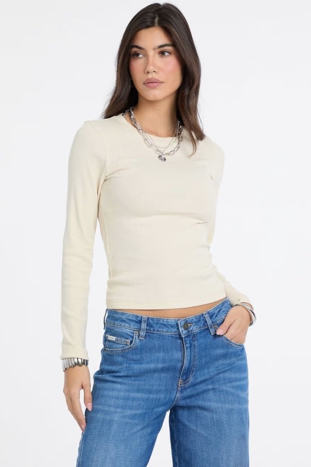 Guess Logo Nakış İşlemeli Üst Krem