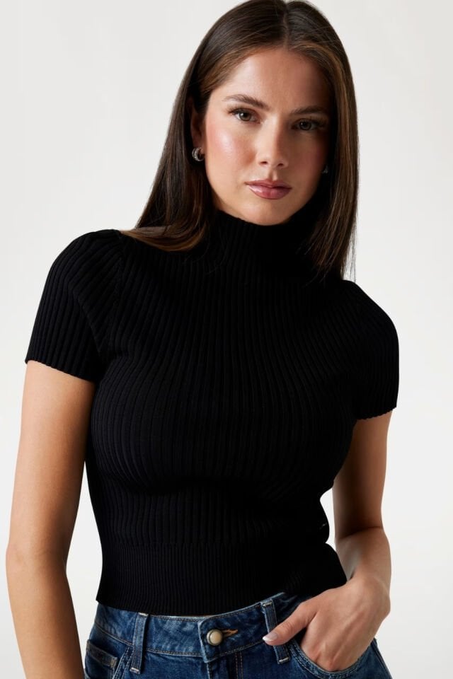 Guess Kısa Kollu Kazak Bluz Siyah