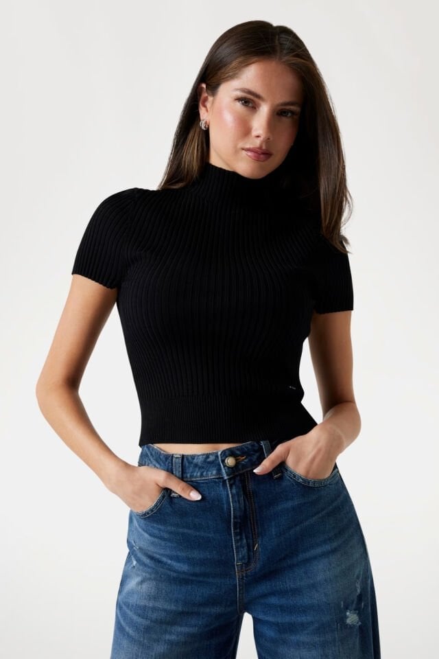 Guess Kısa Kollu Kazak Bluz Siyah