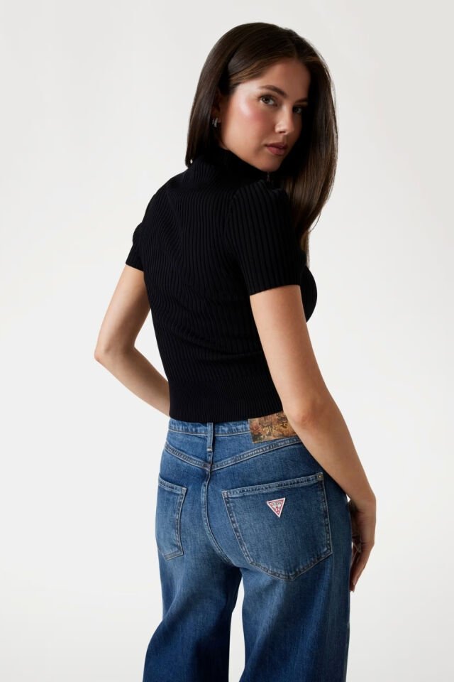 Guess Kısa Kollu Kazak Bluz Siyah