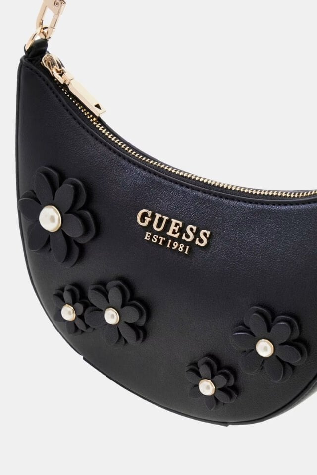 Guess Zaria Çiçekli Mini Omuz Çantası Siyah