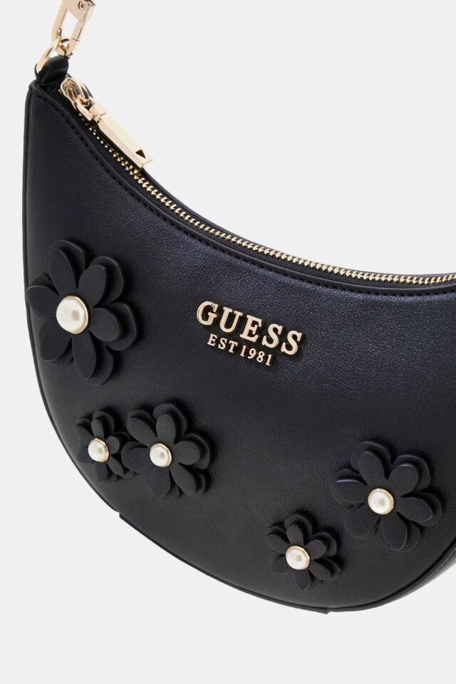 Guess Zaria Çiçekli Mini Omuz Çantası Siyah