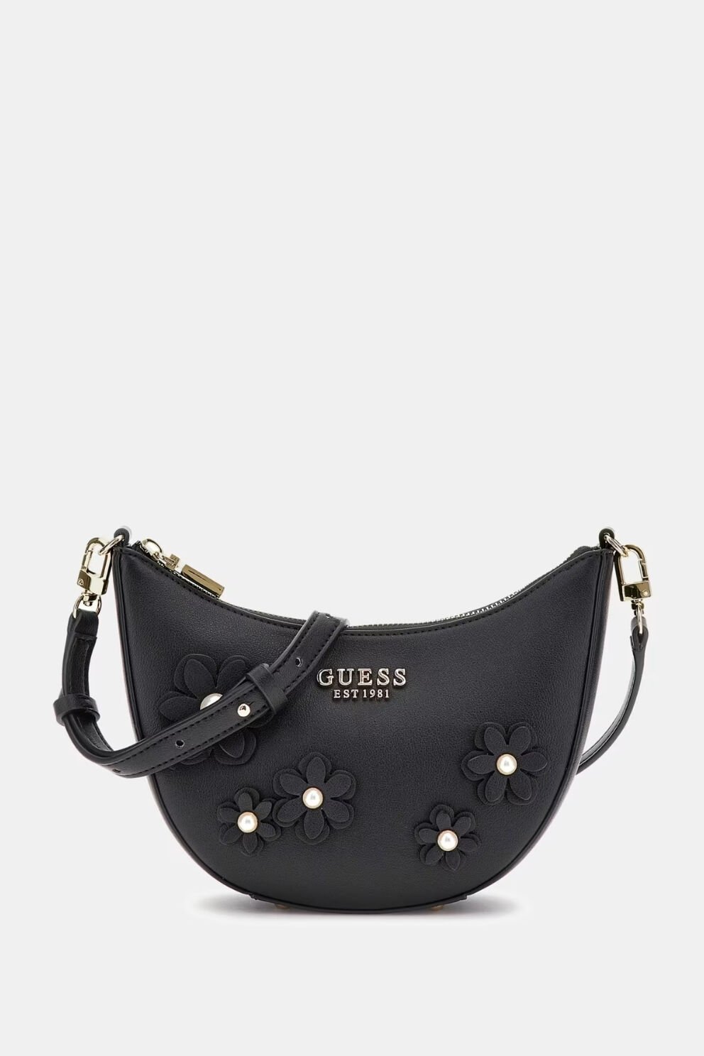 Guess Zaria Çiçekli Mini Omuz Çantası Siyah