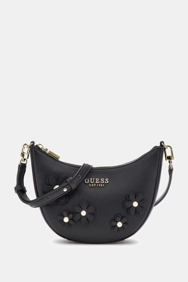 Guess Zaria Çiçekli Mini Omuz Çantası Siyah