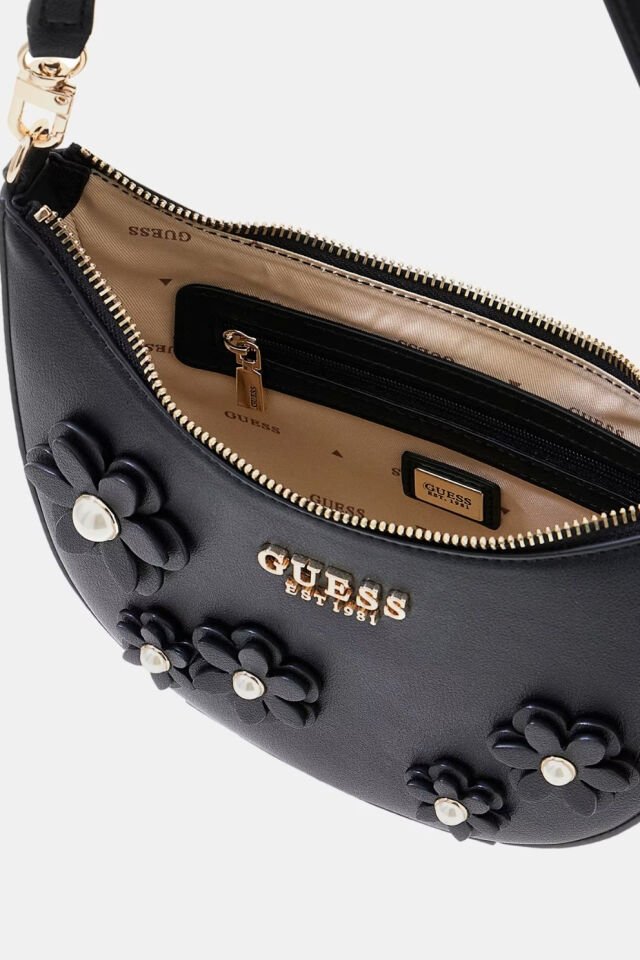 Guess Zaria Çiçekli Mini Omuz Çantası Siyah
