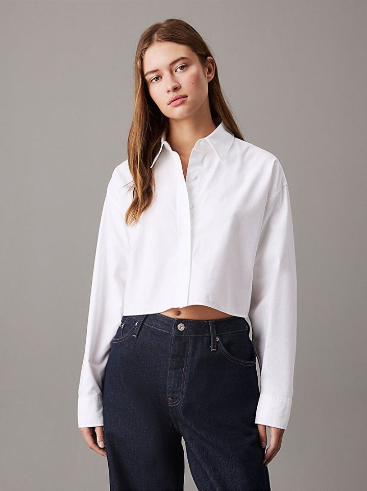 Calvin Klein Oxford Crop Gömlek Beyaz