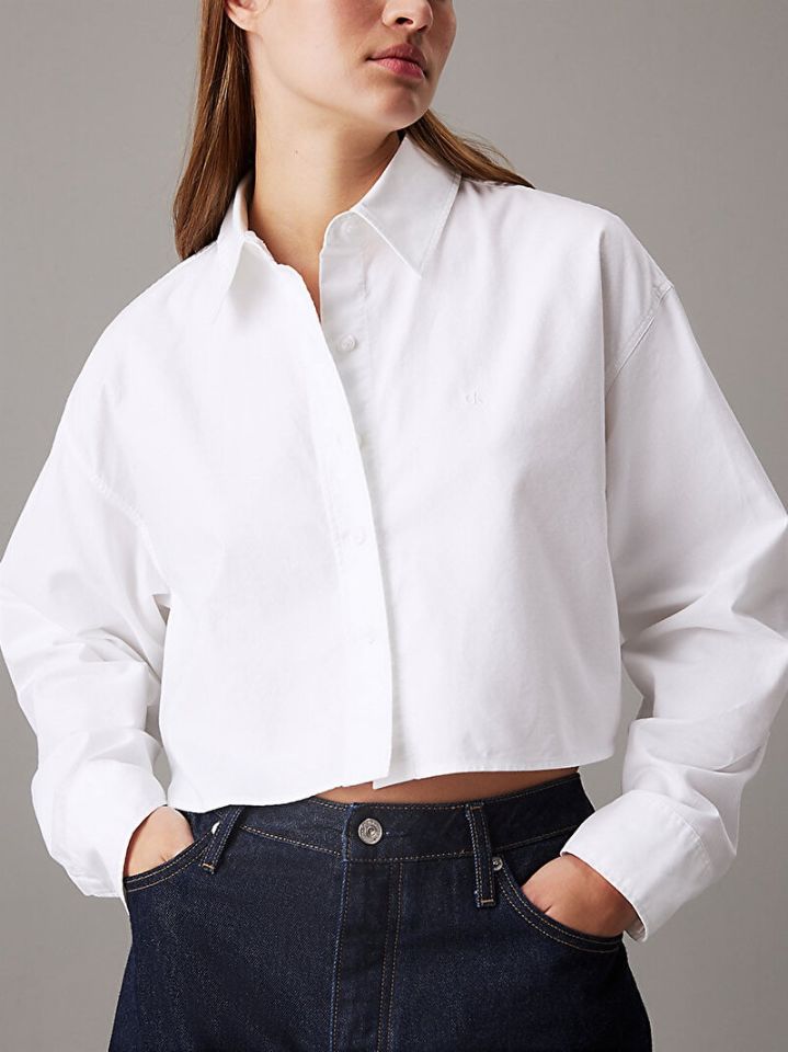 Calvin Klein Oxford Crop Gömlek Beyaz