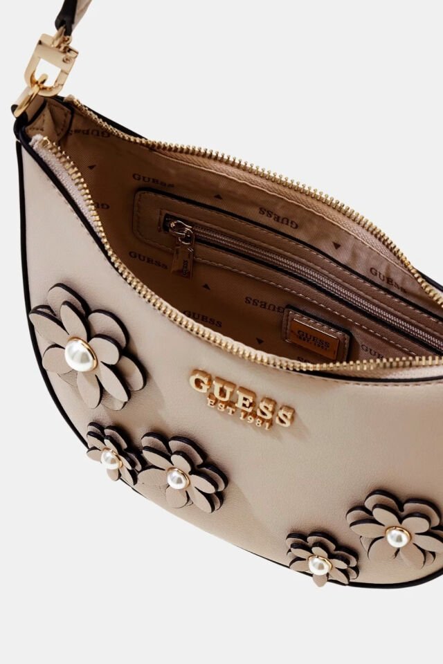 Guess Zaria Çiçekli Mini Omuz Çantası Bej