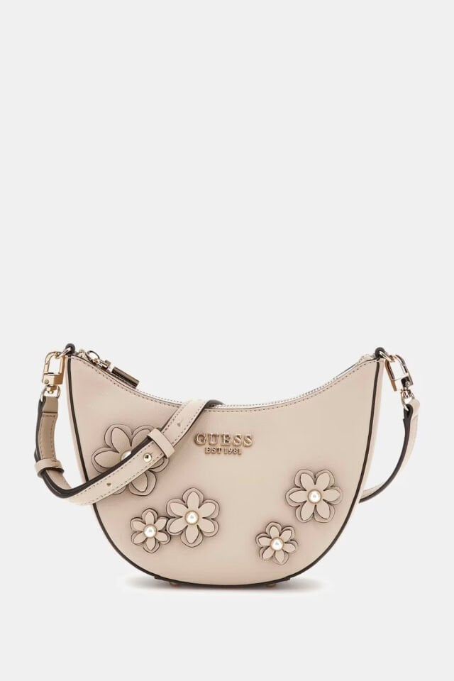 Guess Zaria Çiçekli Mini Omuz Çantası Bej