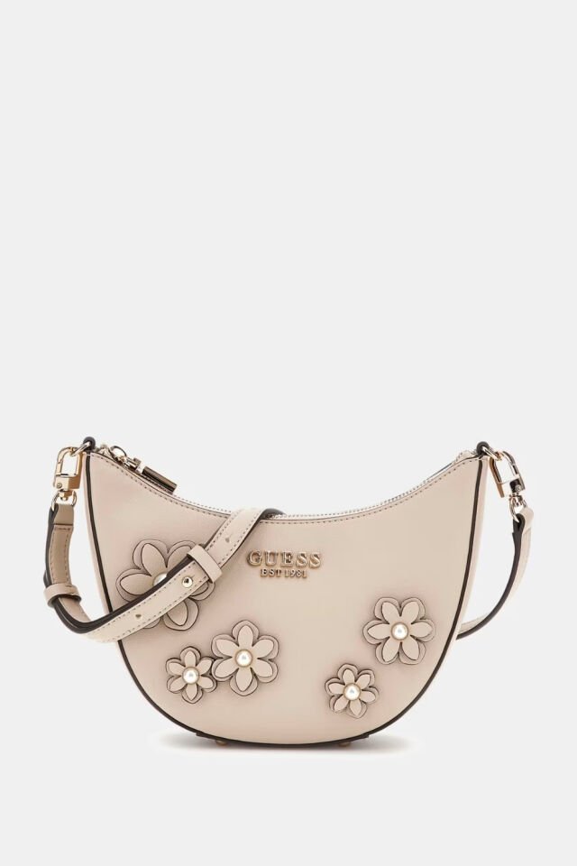 Guess Zaria Çiçekli Mini Omuz Çantası Bej