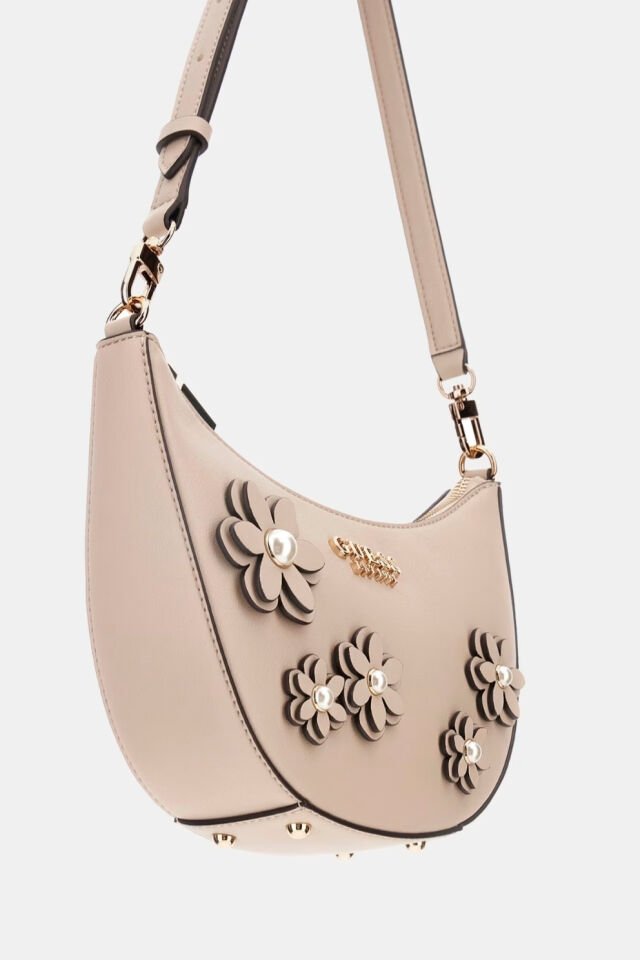 Guess Zaria Çiçekli Mini Omuz Çantası Bej