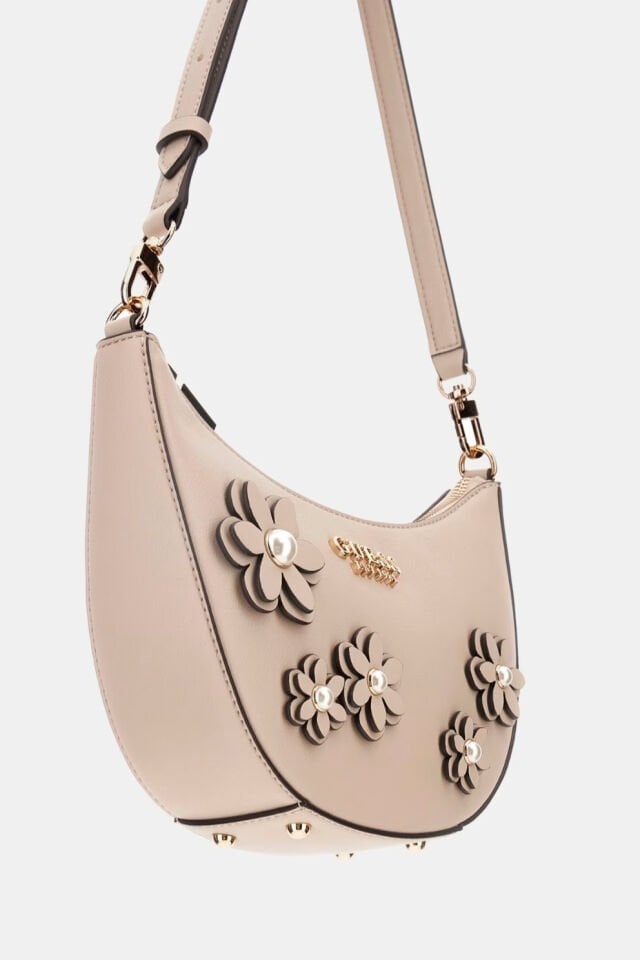 Guess Zaria Çiçekli Mini Omuz Çantası Bej