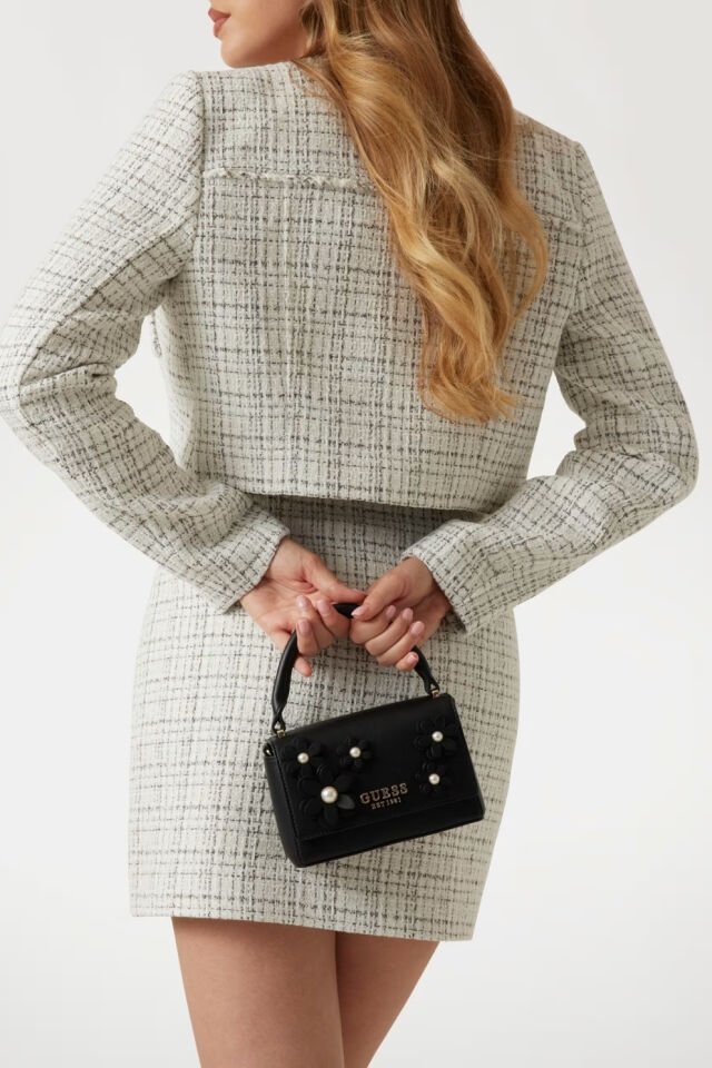 Guess Zaria Çiçekli Mini El Çantası Siyah