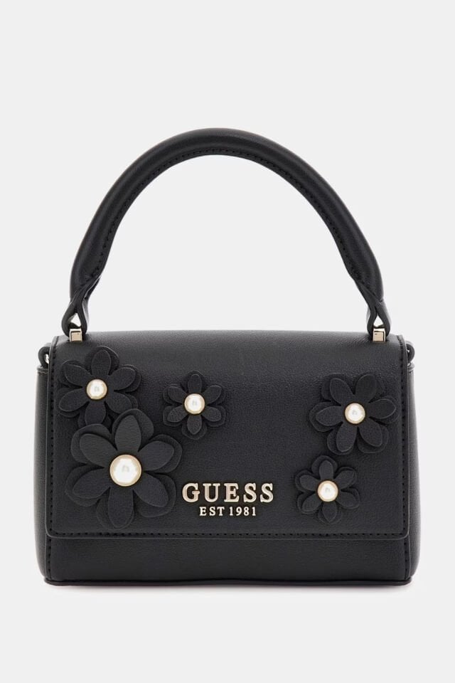 Guess Zaria Çiçekli Mini El Çantası Siyah