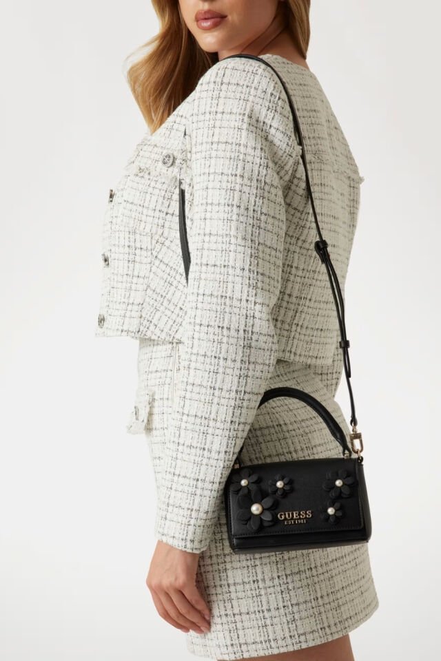 Guess Zaria Çiçekli Mini El Çantası Siyah