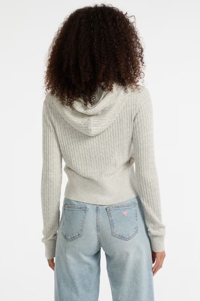 Guess Kablo Örgülü Kapüşonlu Hırka Gri