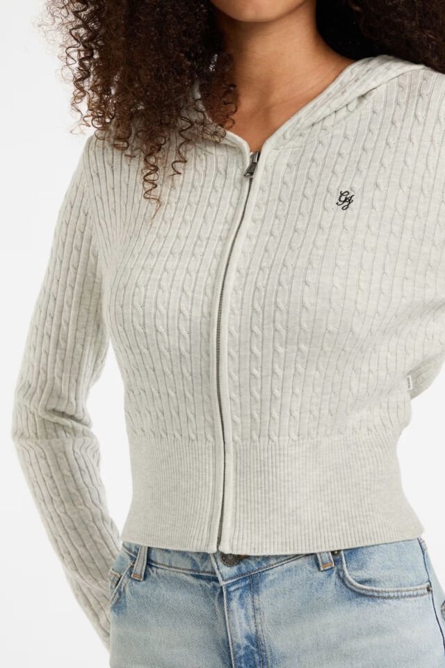 Guess Kablo Örgülü Kapüşonlu Hırka Gri