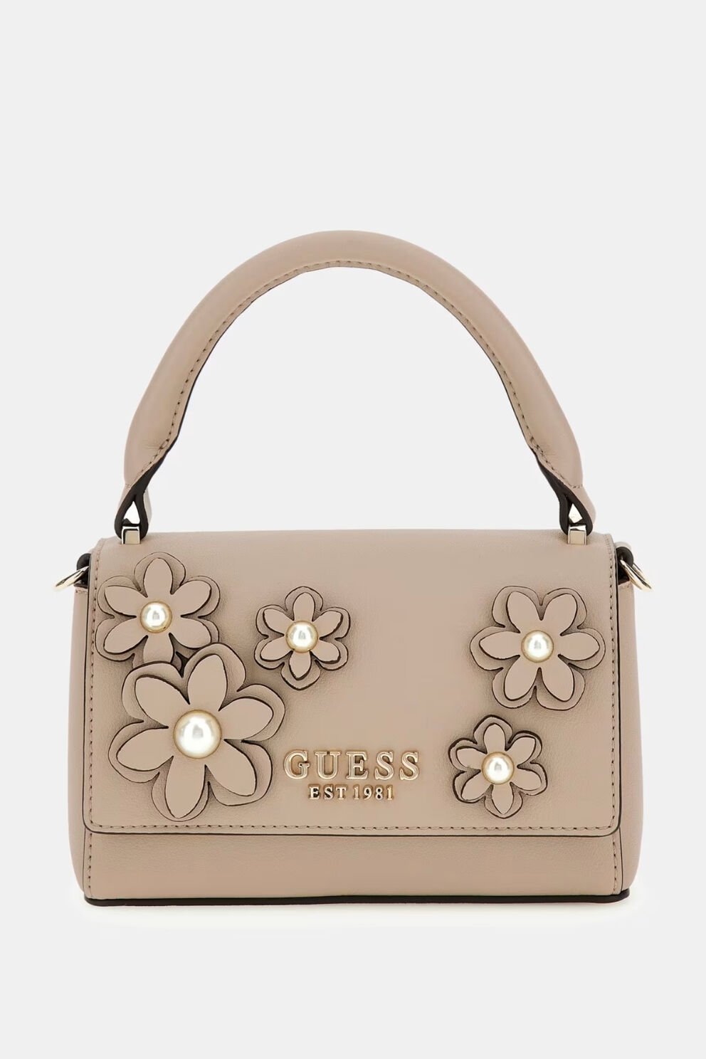 Guess Zaria Çiçekli Mini El Çantası Bej