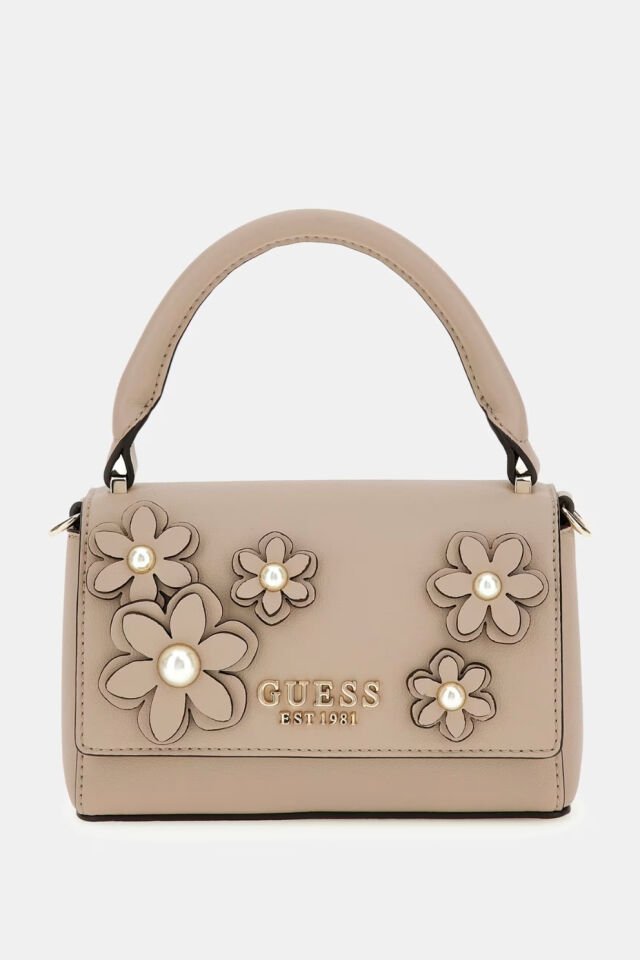 Guess Zaria Çiçekli Mini El Çantası Bej