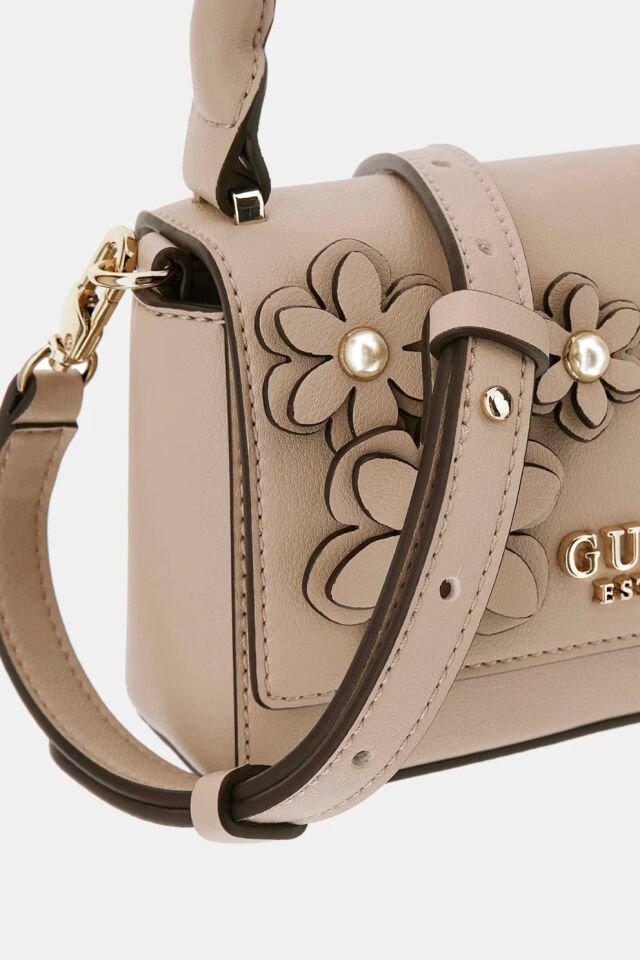 Guess Zaria Çiçekli Mini El Çantası Bej