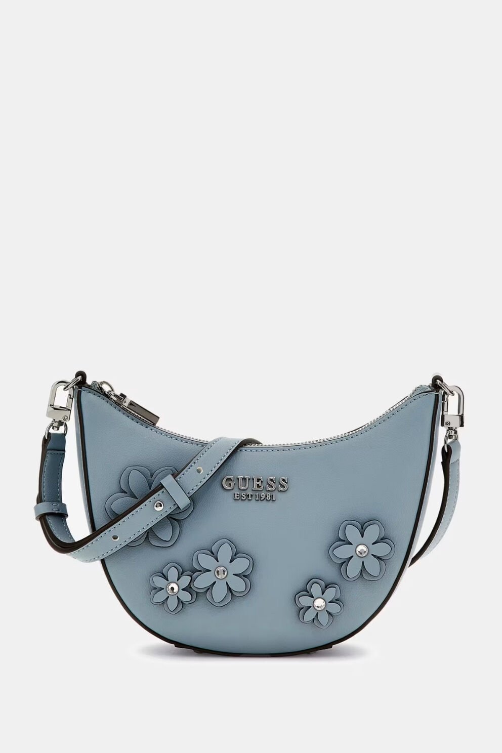 Guess Zaria Çiçekli Mini Omuz Çantası Mavi