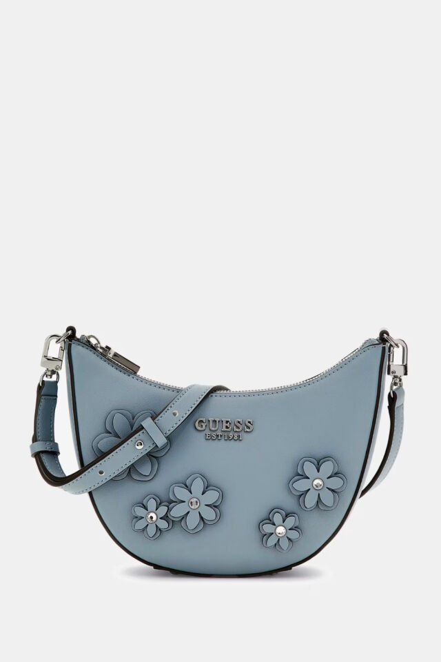 Guess Zaria Çiçekli Mini Omuz Çantası Mavi