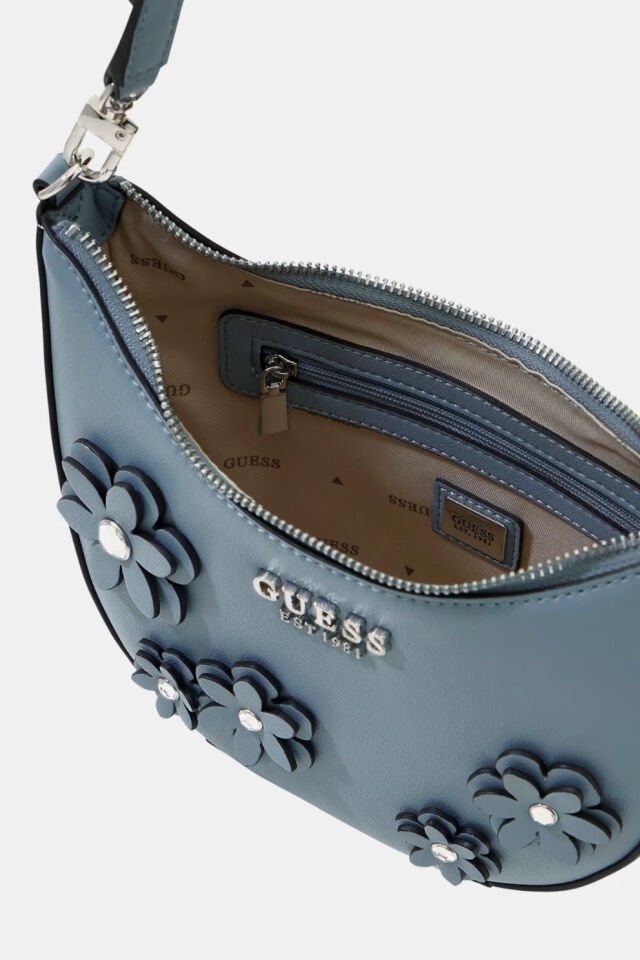 Guess Zaria Çiçekli Mini Omuz Çantası Mavi