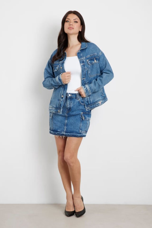 Guess Kargo Mini Denim Etek Mavi