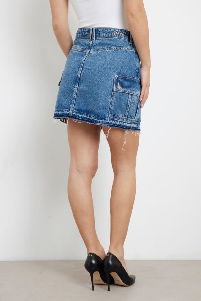 Guess Kargo Mini Denim Etek Mavi