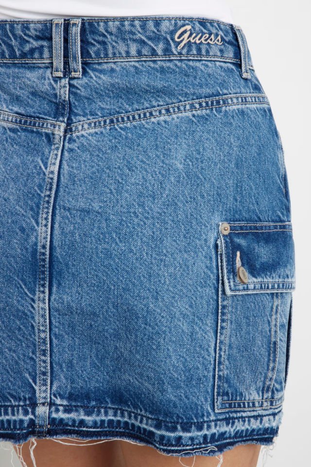 Guess Kargo Mini Denim Etek Mavi