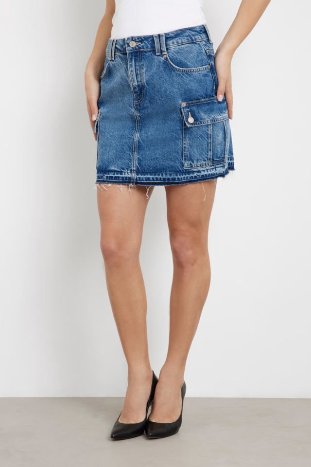 Guess Kargo Mini Denim Etek Mavi