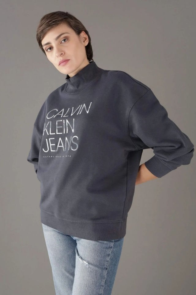 Calvin Klein Jeans Kadın İşlemeli Logo Sweatshirt Mavi