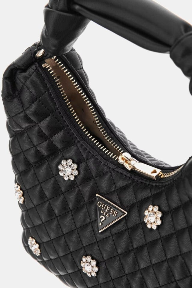 Guess Everlee Çiçek Detaylı Mini Hobo Çanta Siyah