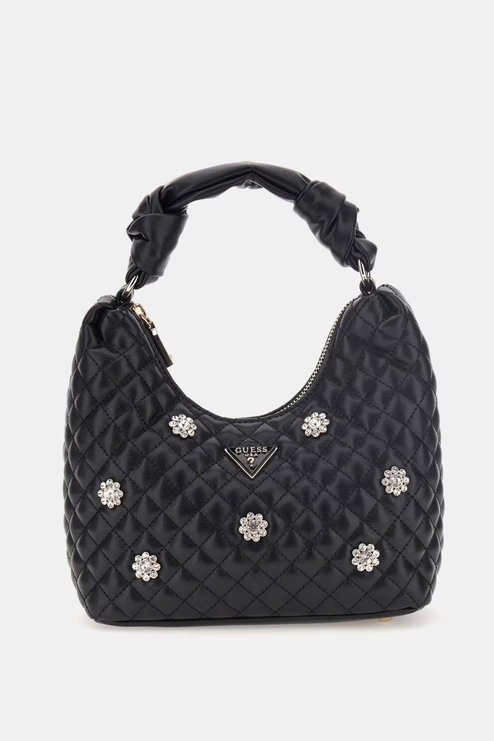 Guess Everlee Çiçek Detaylı Mini Hobo Çanta Siyah